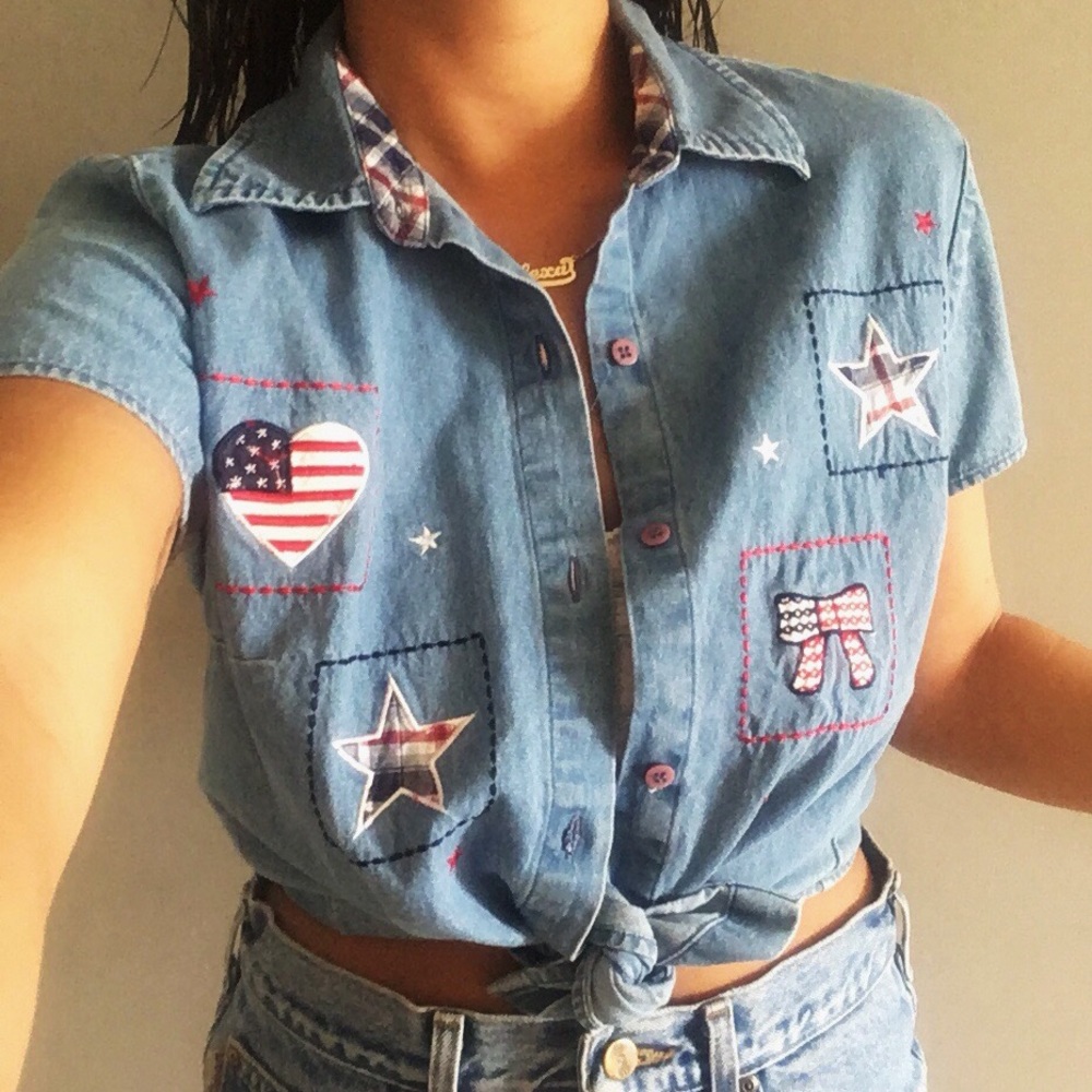 Patriotic Denim Shirt with Embroidery - Picture 1 of 6